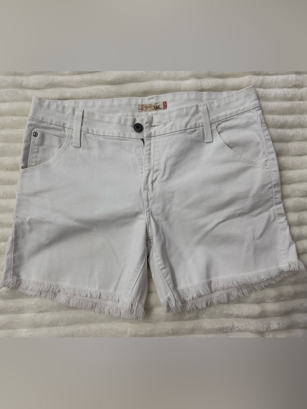 Levi's White Frayed Hem Denim Shorts